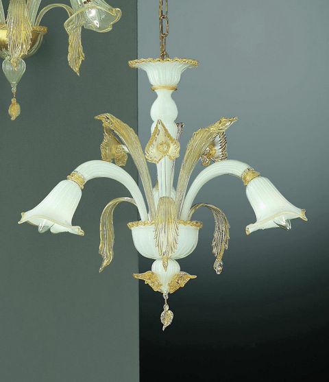 202-3 Chandelier in white with gold details