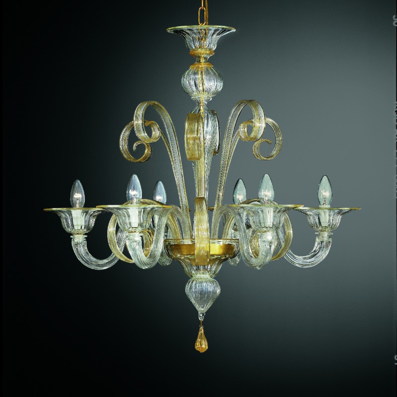 206-6 chandelier in clear glass with gold details