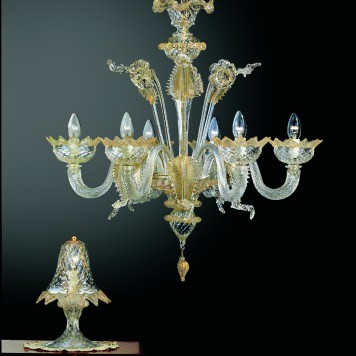 208-6 chandelier 208L-small table lamp in  clear glass decorated in gold details