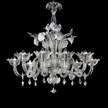 Biancaneve 8 chandelier clear with white detail diam120 h110cm