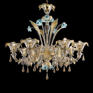 Colesseo8 clear glass with gold and light blue decorations diam100cm h 90cm. (2)