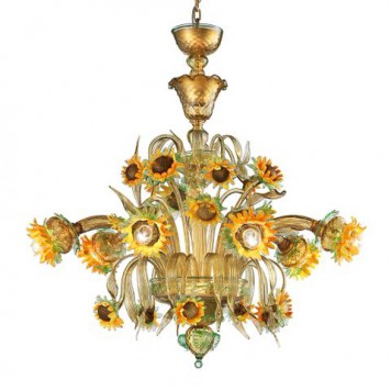 Girasole-6 (C) chandelier amber with orange and green  diam90 h90cm