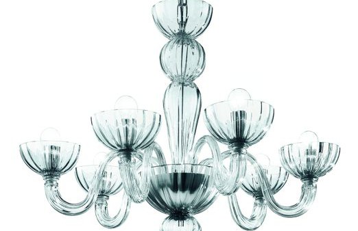 Mimo 6- Chandelier in clear glass; also amber, amethyst, blue,red diam 70 h50