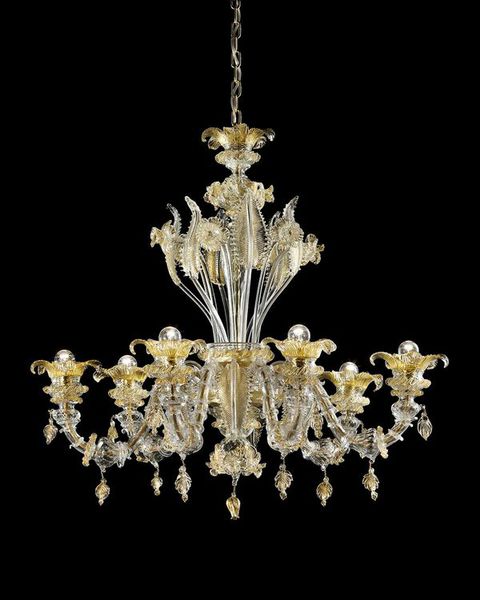 Roma 6 Chandelier in clear glass decorated in gold diam 100 h85cm